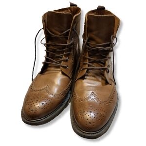 Stafford Tan Leather Wingtip Brogue Boots | 1" Heel | US 11 M